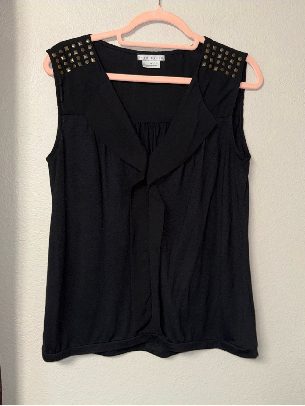 #782 Fred David Black Sleeveless Embellished Tank Top Size Medium